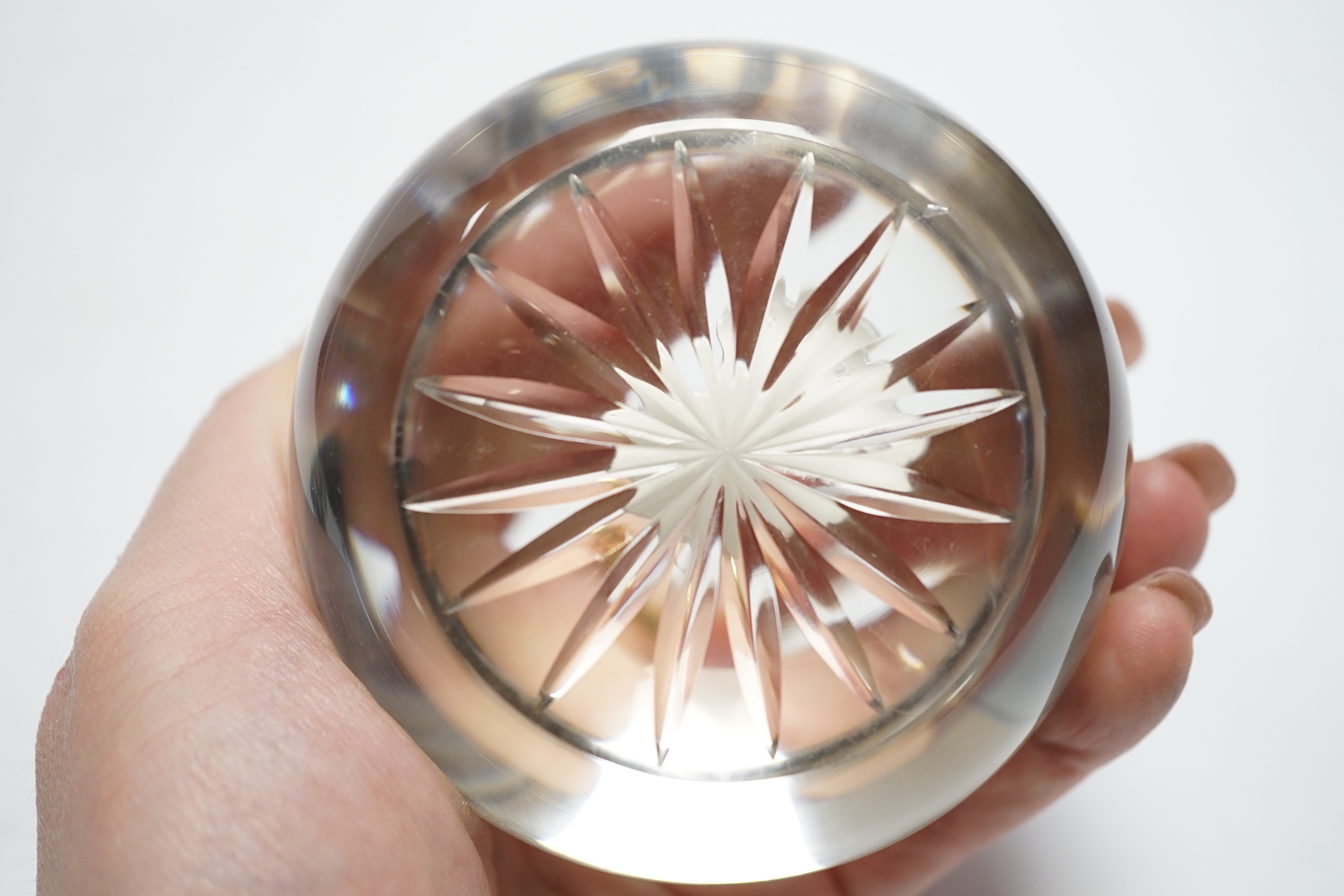 A Clichy Victoria and Albert sulphide portrait paperweight, star cot base, 8 cm